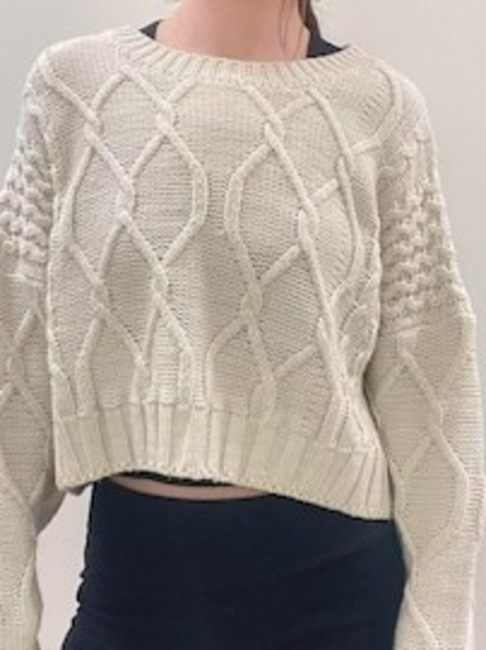 Women's Cream Cable Knit Cropped Sweater